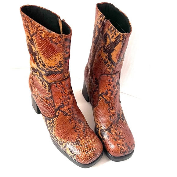 Durango Boots Genuine Leather Platform Western Snake Print Size 8.5 Brown Black - Picture 6 of 10
